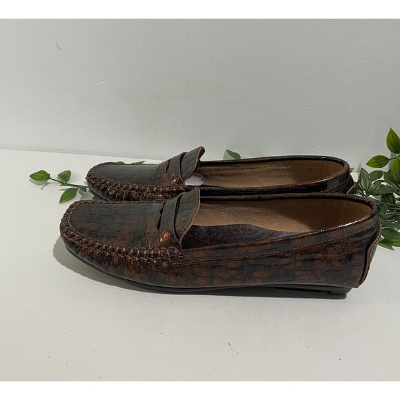 Impo Womens Devon Penny Loafer Shoe Brown Crocodile Slip On Leather 8.5M Comfort - Picture 8 of 12